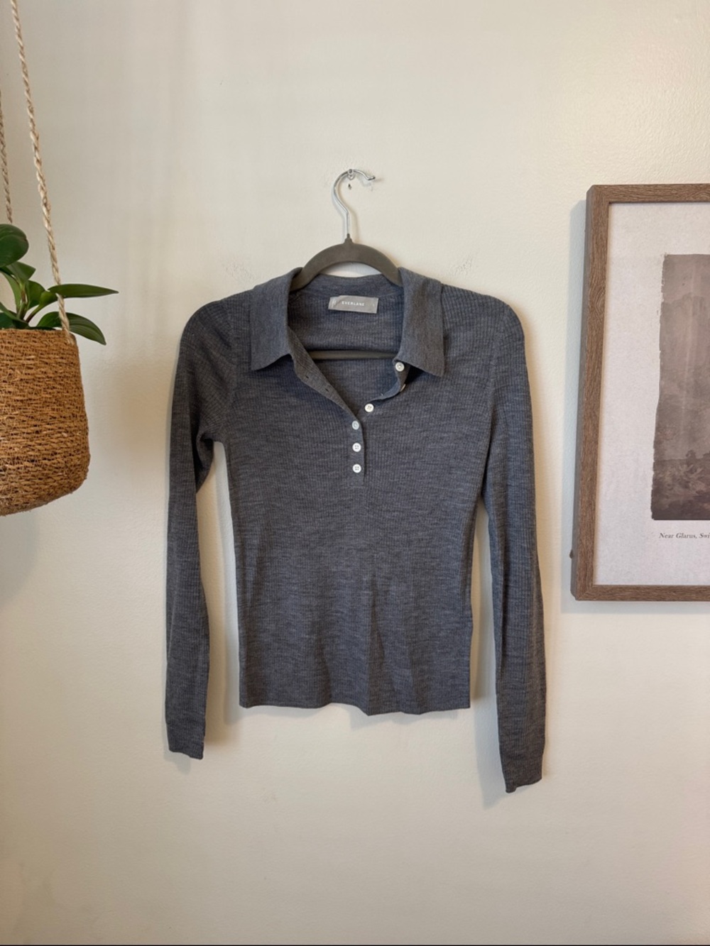 Everlane The Polo in Ultrasoft Merino, Heathered Grey, Sz S